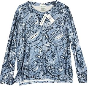 Shenanigans Top Womens XL Blue Paisley Long Sleeve Crew Neck Pullover